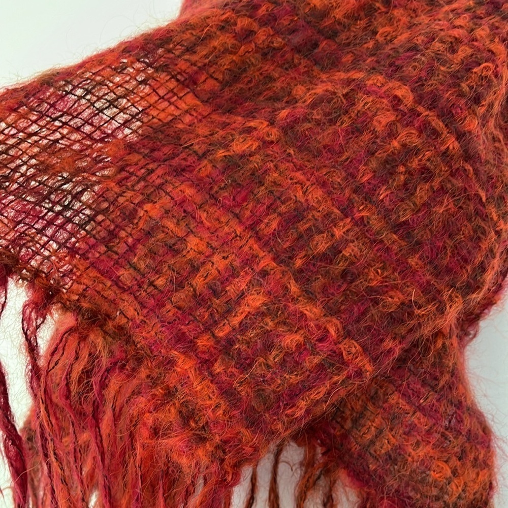 SCARF Shawl Oversize Fuzzy Fringe Woven Cozy Orange Warm Tones Winter Commute - Picture 7 of 10